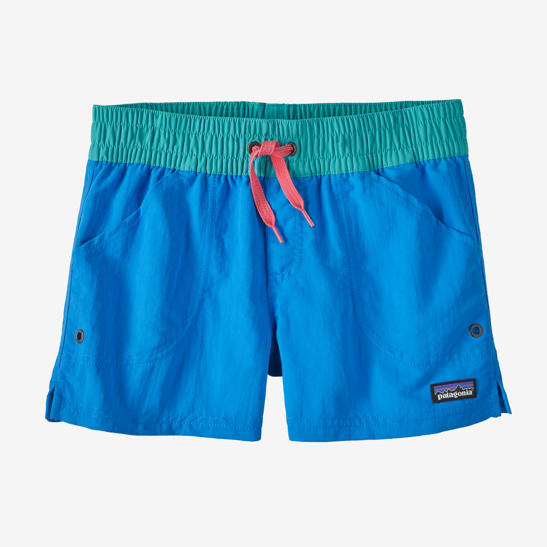 Shorts per bambini K's Costa Rica Baggies, blu, con cintura elastica e cordoncino, in nylon riciclato e idrorepellente, lunghezza interno gamba 8 cm.