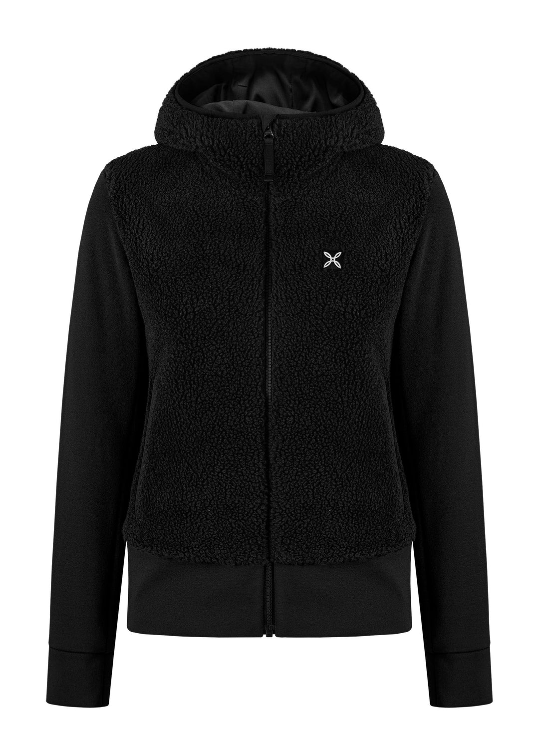 Women's Sherpa Mix Jacket, breathable and warm, with hood and zip, ideal for cold weather walks.