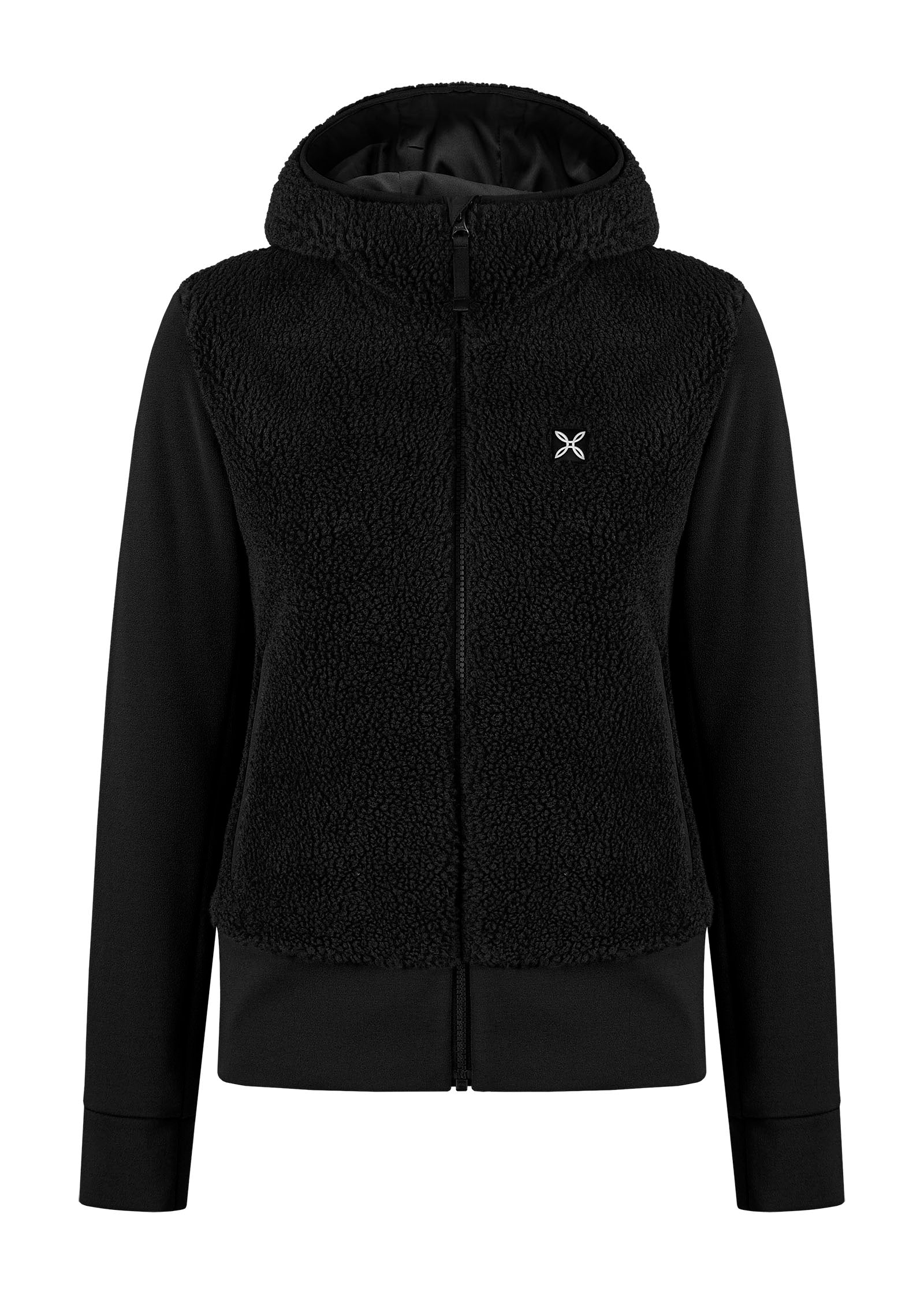 Women's Sherpa Mix Jacket, breathable and warm, with hood and zip, ideal for cold weather walks.