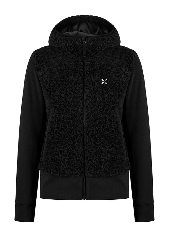 Women's Sherpa Mix Jacket, breathable and warm, with hood and zip, ideal for cold weather walks.