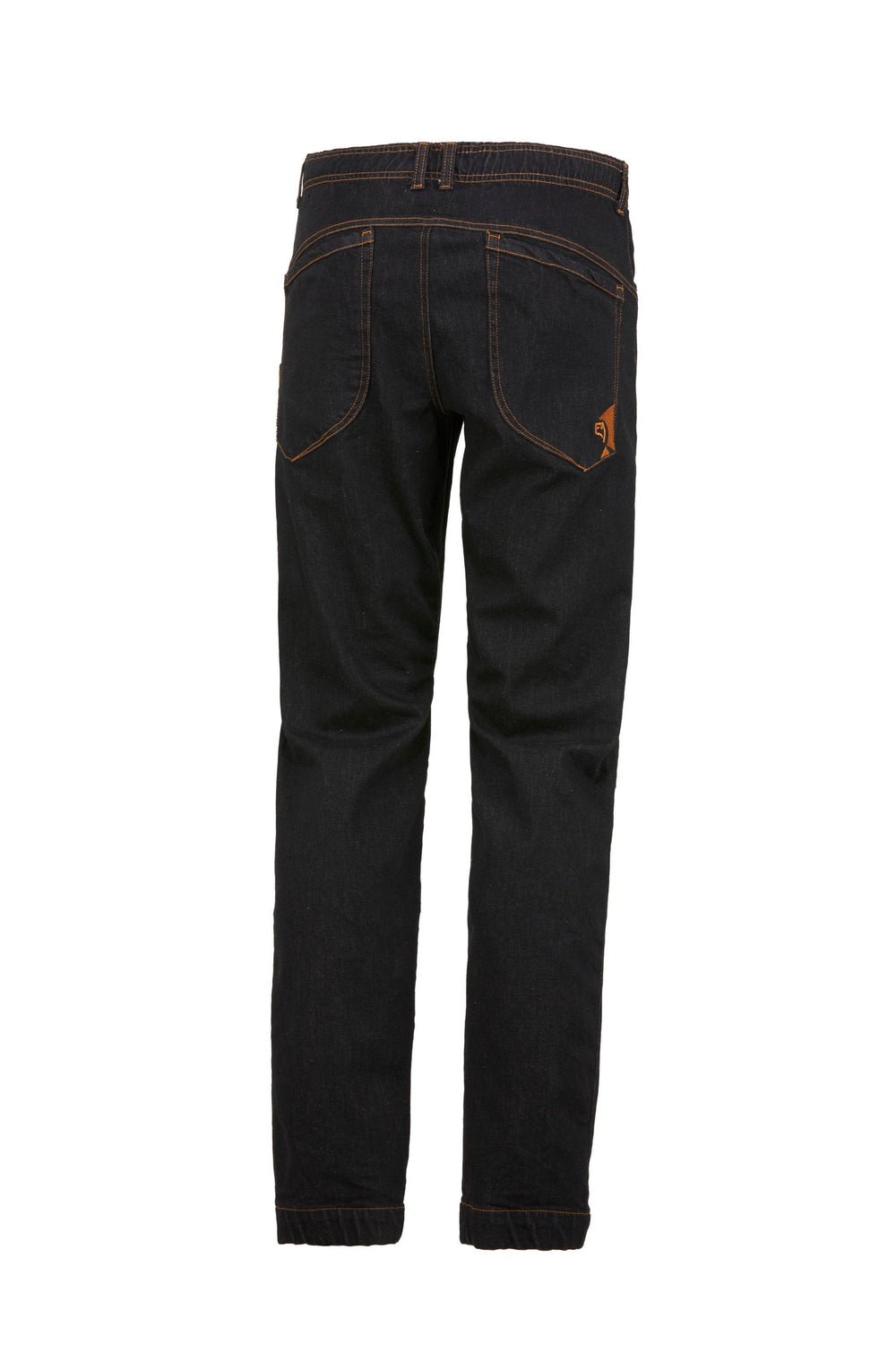 Outdoor climbing denim pants with adjustable cuffs and embroidered back pocket.