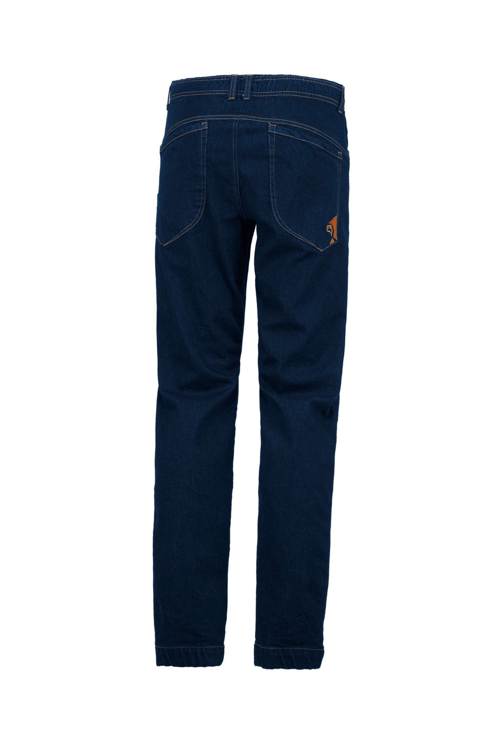 Denim outdoor climbing pants with adjustable hem and skinny fit.