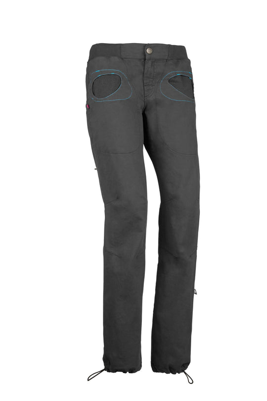 Urban climbing pants in organic cotton satin with printed fabric pockets and back embroidery.