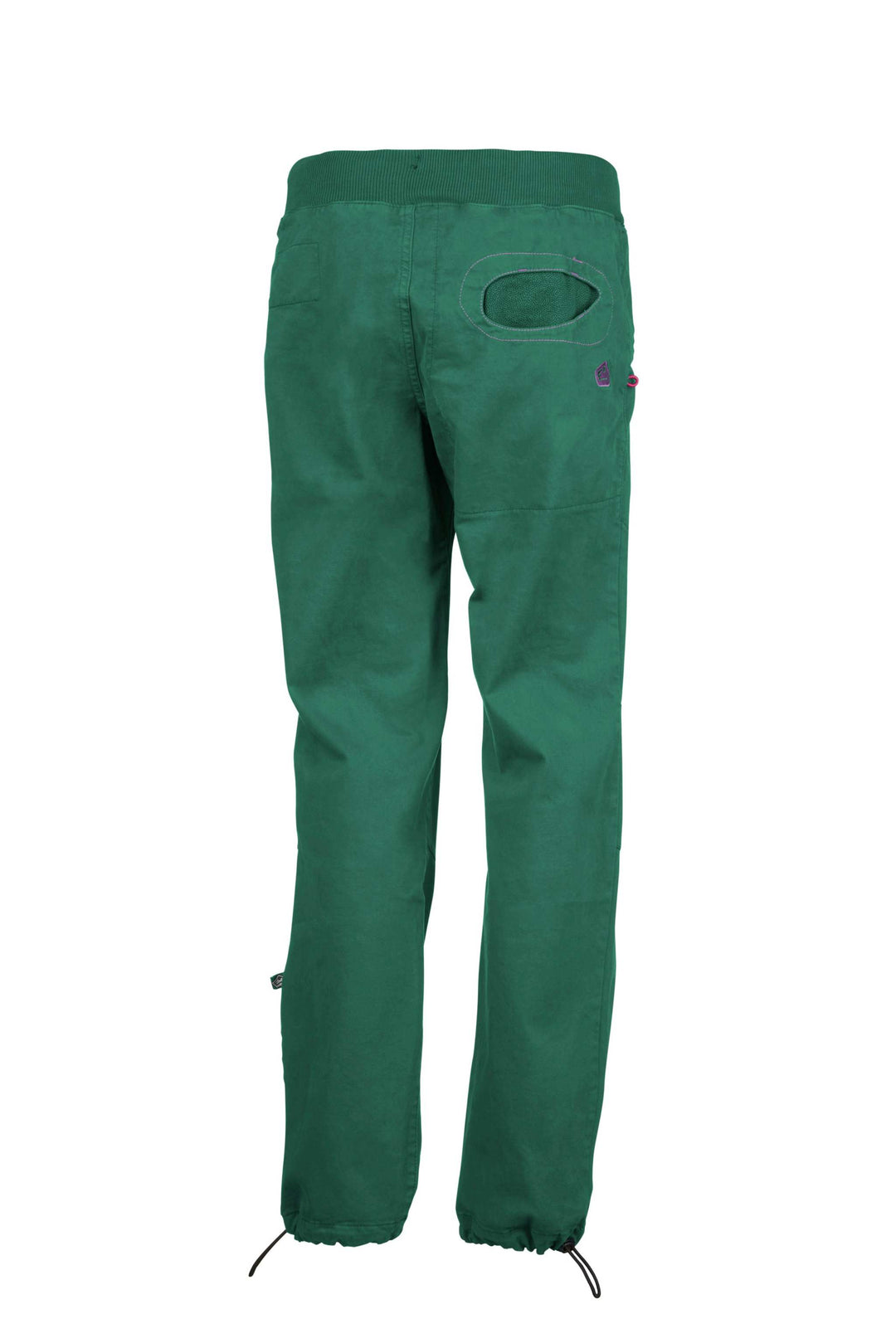 Onda Slim2 pantaloni verdi da arrampicata in raso di cotone biologico con ricamo posteriore, Made in Italy.