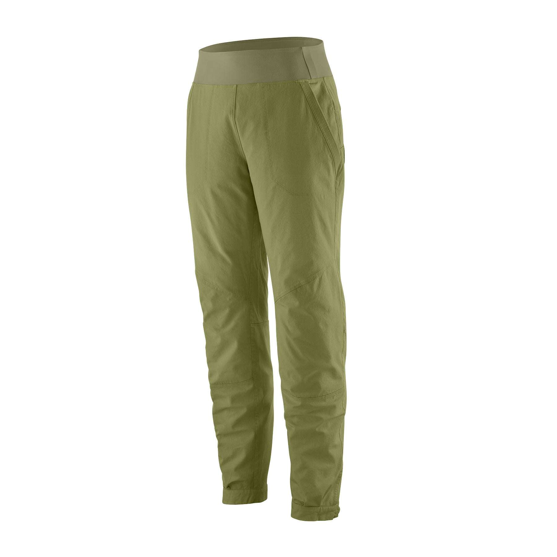 Pantaloni da arrampicata verdi elasticizzati Caliza Rock per donna in cotone organico.